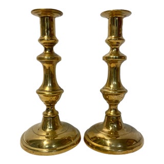 Pair of Antique 19th Century Brass Push-Up Candlesticks From England For Sale