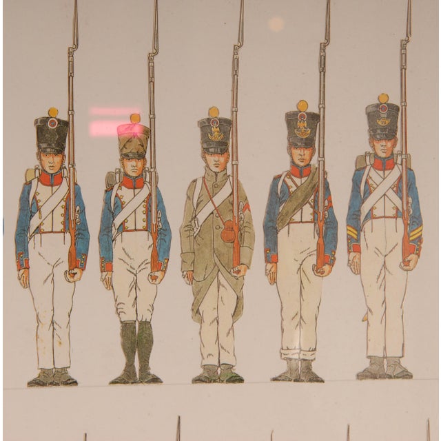 Vintage Napoleonic Military Costume Lithographs Collage Framed French Wall Art Set of 3 For Sale - Image 10 of 18