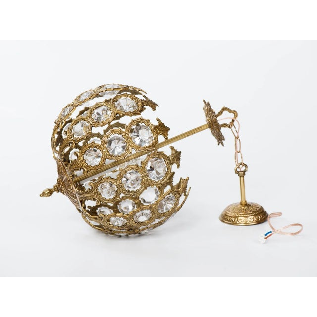 French 1960s Vintage Restored Spanish Lighting Brass Crystal Pendant Lamp For Sale - Image 3 of 13
