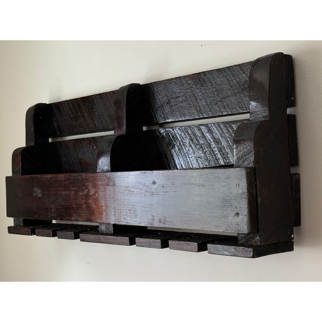 1980s Rustic Wooden Handmade Wine Bottle Holder For Sale - Image 9 of 11