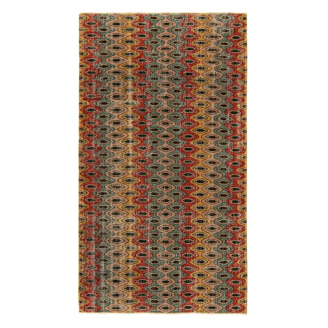 1960s Vintage Distressed Zeki Müren Rug in Red, Gold, Blue, Pink Retro Pattern For Sale In New York - Image 6 of 6