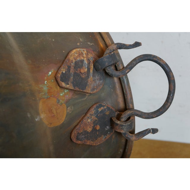 Blue Antique Hammered Copper Cauldron Cook Pot Kettle With Iron Handles For Sale - Image 8 of 12