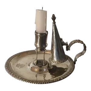 Antique Early 19th Century English Regency Silver Candlestick & Snuffer Marks of Joseph Craddock and William K. Reid, London, 1816-1817.