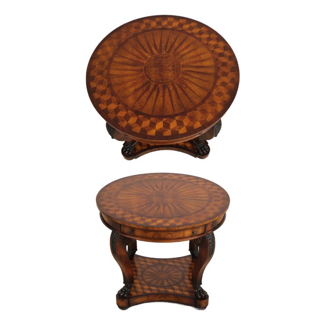 Theodore Alexander Round Sunburst 2 Drawer Center Table For Sale