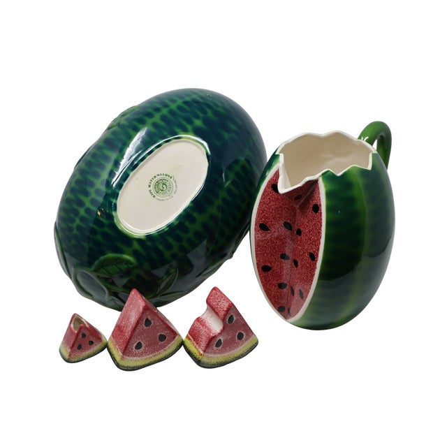 Mid-Century Modern Vintage Strata Group “Ripe Watermelons” Sculptural Ceramic Pitcher & Basket Set, 5 Pieces For Sale - Image 3 of 18