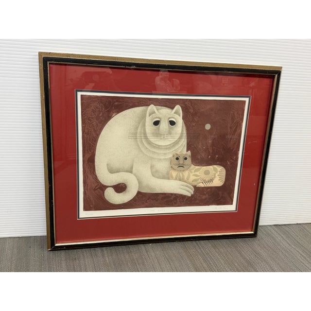 Folk Art Carol Jablonsky Two Cats Lithograph, Signed For Sale - Image 3 of 12