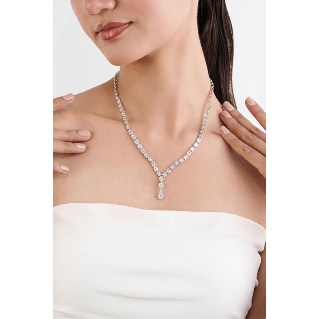 Luxury 6.24 Carat Diamond Tennis Y Necklace in 18k White Gold For Sale - Image 10 of 16
