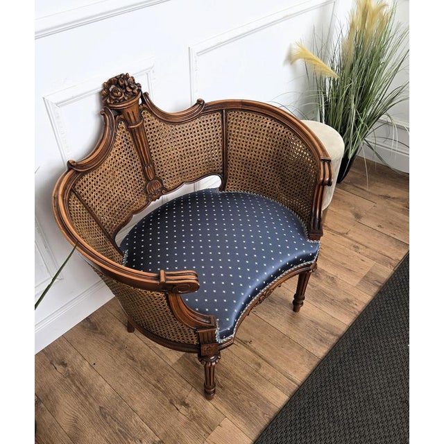 Louis XV Italian Carved Wood and Cane Back Armchair, 1960s For Sale - Image 6 of 9