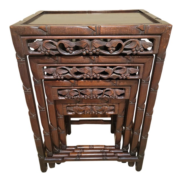 Antique Carved Chinese Rosewood Four Nesting Tables For Sale