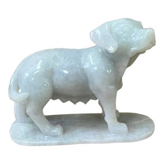 Chinese White Jade Color Stone Puppy Dog Display Figure For Sale