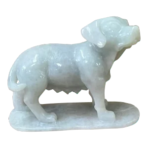 Chinese White Jade Color Stone Puppy Dog Display Figure