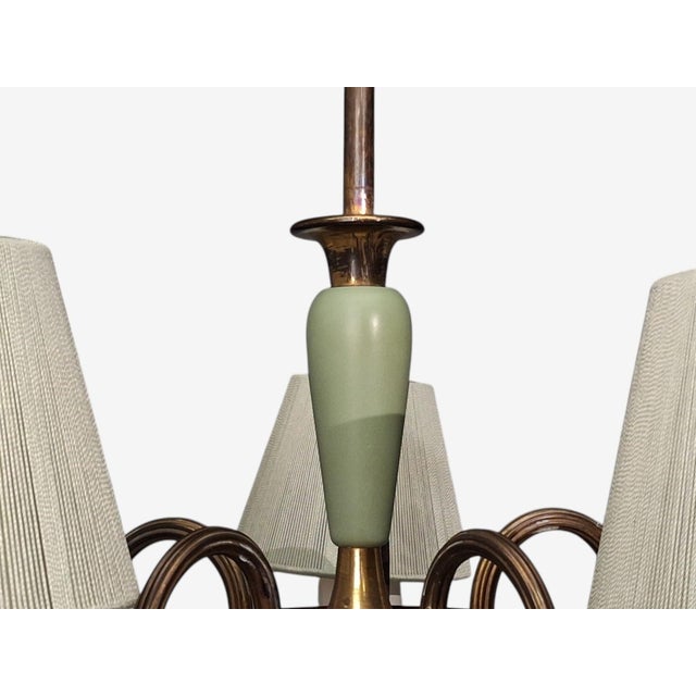 1950s Nordiska Kompaniet, Chandelier, Green Lacquered Wood, Brass For Sale - Image 10 of 13