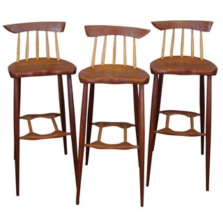 Wood Atomic-Style Bar Stools - Set of 3 For Sale