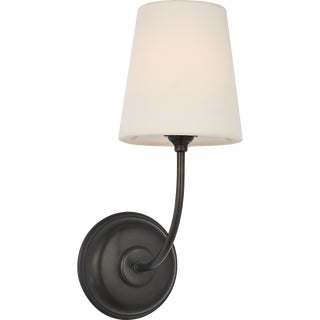 Thomas O'Brien for Visual Comfort Signature Vendome 16" Cordless Single Sconce in Bronze with Linen Shade For Sale