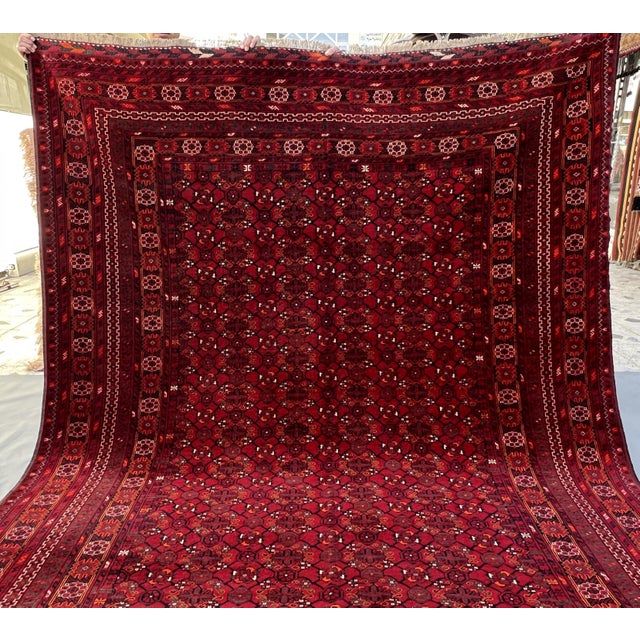 Textile Vintage Afghan Bashiri All-Over Gul Rosette Tribal Room Rug - 9'3" X 6'9" For Sale - Image 7 of 12