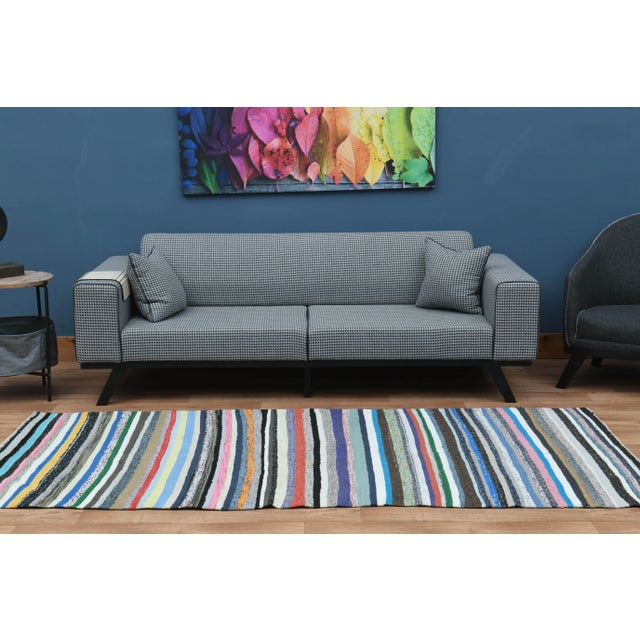 Textile Striped Colorful Kilim Turkish Vintage Runner Rug For Sale - Image 7 of 11