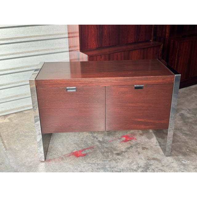 Vintage 1970s Mid Century Modern Dunbar Rosewood & Chrome 2-Drawer Cabinet For Sale - Image 9 of 11