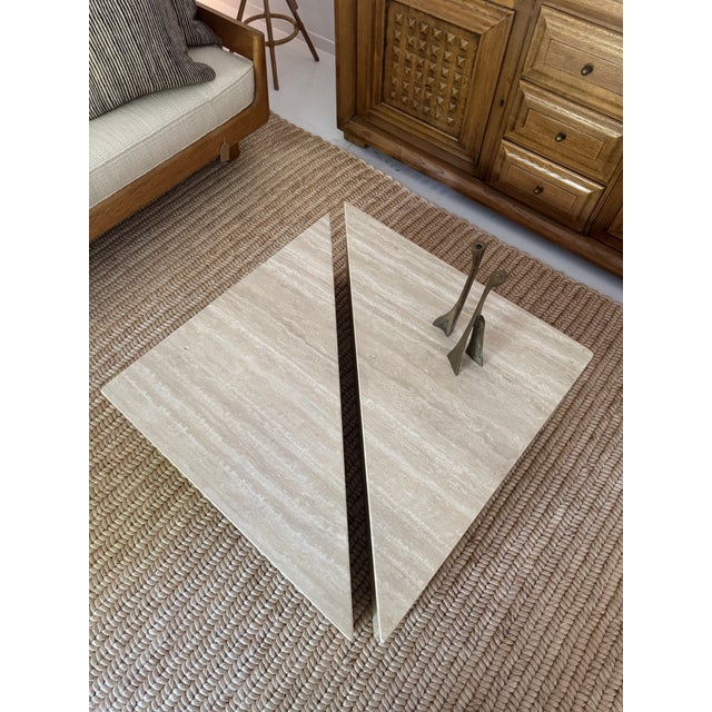 Stone Two Piece Triangular Travertine Coffee Tables, 1970s, France For Sale - Image 7 of 18