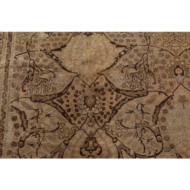 Authentic 19th Century Persian Tabriz Botanic Beige Brown Carpet For Sale - Image 4 of 9