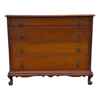 Antique Colonial Revival Dresser Chest of Drawers | 1930s Solid Wood Queen Anne Style Chest | Vintage American Bedroom Storage Furniture For Sale