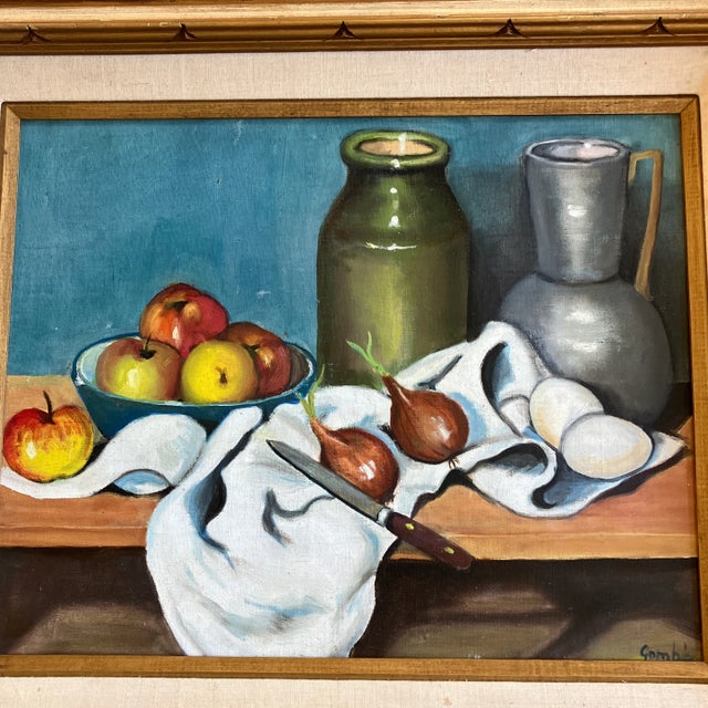 Original 16 x 20 painting on stretched canvas signed bottom right Overall size with original frame with wide linen liner...