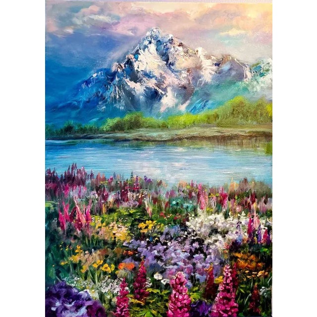 Original oil painting on canvas 70X50 cm, entitled Mountain Mystery. Excellent condition. This piece is attributed to the...