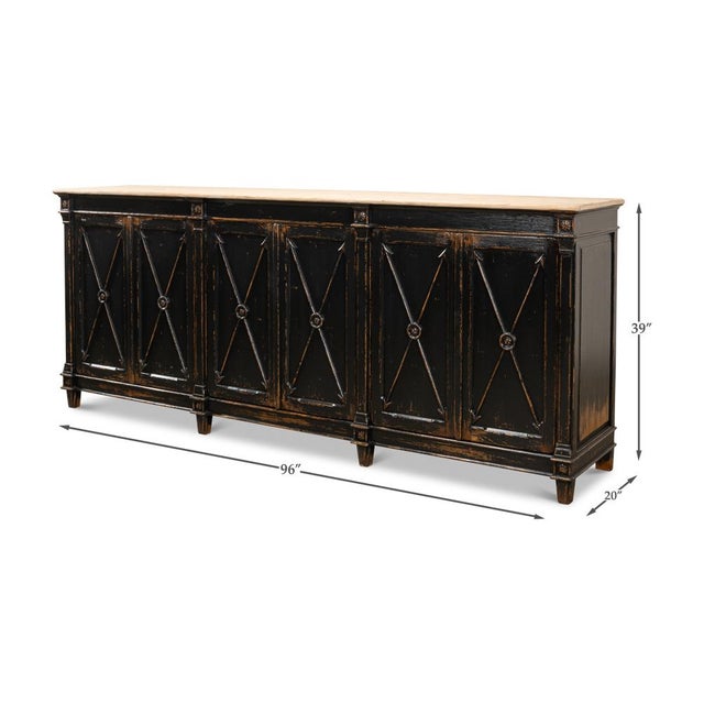 Long Directoire Style Antiqued Black Buffet For Sale - Image 9 of 9