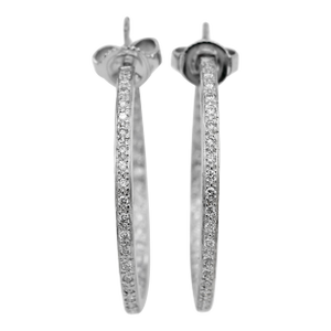 18k(750) Solid White Gold in and Out Natural Diamond Hoop Earrings, A Pair