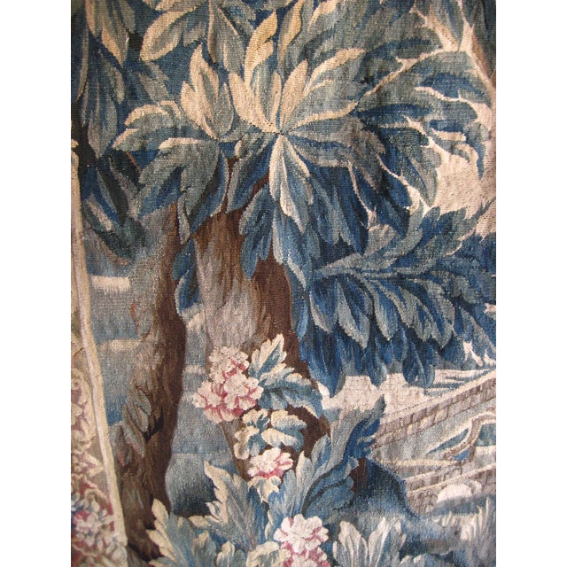 French Aubusson Signed Verdure Dog Hunting a Duck Red Flowers Borders Circa 1700 Hundreds For Sale - Image 12 of 18