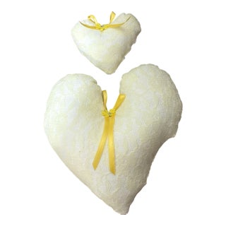 Yellow Lace Hearts Pack of 2 Handmade For Sale