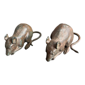 Whimsical Pair of Miniature Verdigris Bronze Mice Sculptures - a Pair
