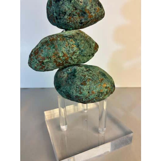 Army Green Stacked Ceramic Rocks Sculpture by John Costanza, Organic Modern, 1985 For Sale - Image 8 of 10