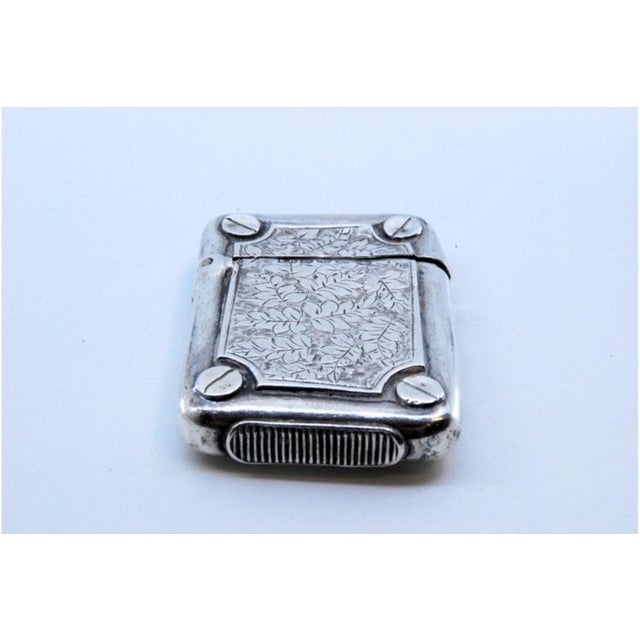 Metal Silver Matchbox with Engraved Plant Motifs and Hinged Lid For Sale - Image 7 of 10