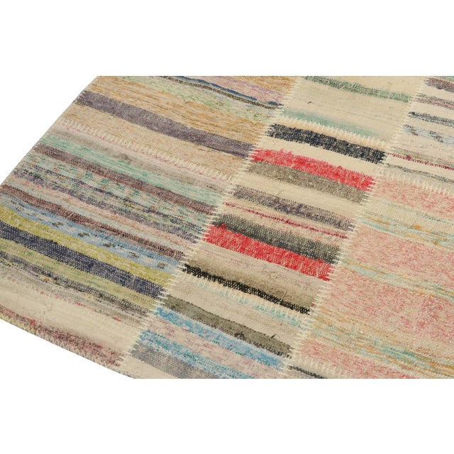 Rug & Kilim Rug & Kilim’s Patchwork Kilim Square Rug in Polychromatic Stripes For Sale - Image 4 of 6