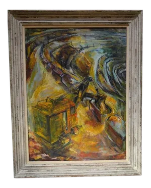 1959 Strip Mining “Jason’s Fleece” Oil Painting on Canvas by Ruth Erlich