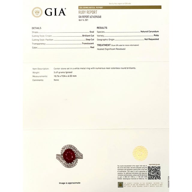 Natural Ruby Diamond Ring 14k Gold 6.32 TCW GIA Certified For Sale - Image 13 of 13