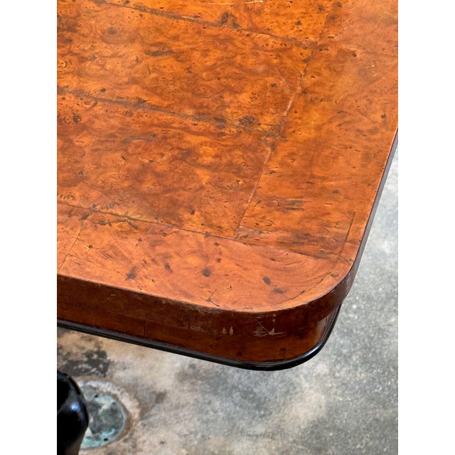 Wood Early 19th Century Regency Burled Walnut Table With Ebonized and Gilt Base For Sale - Image 7 of 9