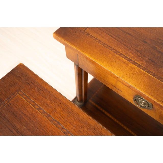 Empire Style Side Tables with Brass Details and Inlaid Tops, 1970s, Set of 2 For Sale - Image 13 of 15