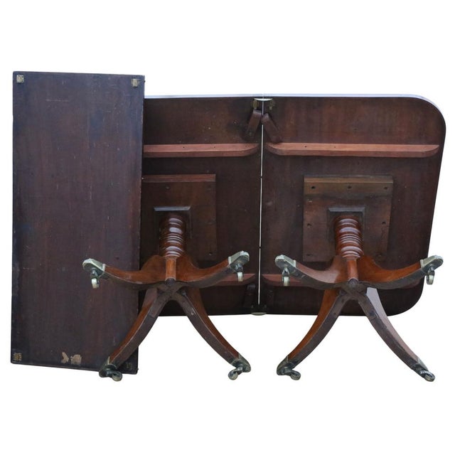 Large Antique Georgian Twin Pedestal Extending Dining Table in Mahogany, 19th Century For Sale - Image 10 of 11