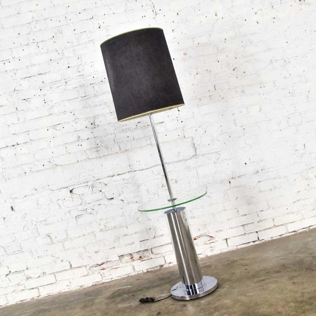 George Kovacs Mid 20th Century Mid-Century Modern Floor Lamp Chrome Cylinder With Attached Glass Side Table Style of George Kovacs For Sale - Image 4 of 13