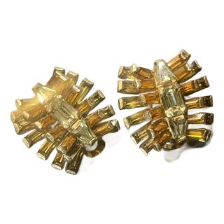 Schreiner of New York: Vintage Starburst Earrings With Amber and Citrine Glass Crystal, Pair For Sale