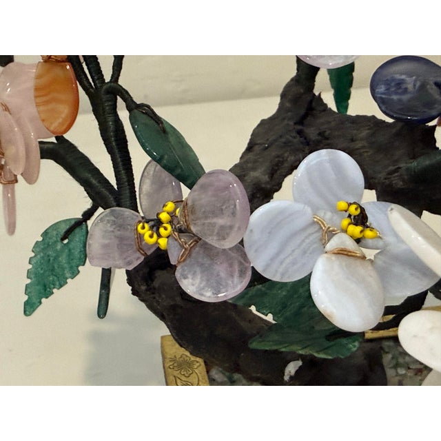 Vintage Gemstone Bonsai Tree Sculpture Asian, Semi Precious Stones, Jade Brass Pot For Sale - Image 9 of 12