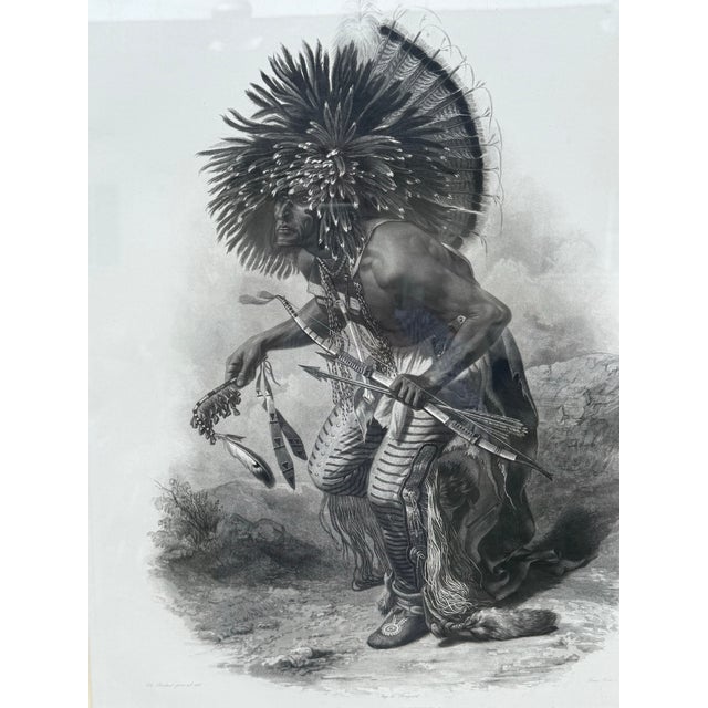 Native American Mid 9th Century “Pehriška-Ruhpa” Native American Portrait Lithograph by Karl Bodmer in Burlwood Frame For Sale - Image 3 of 7