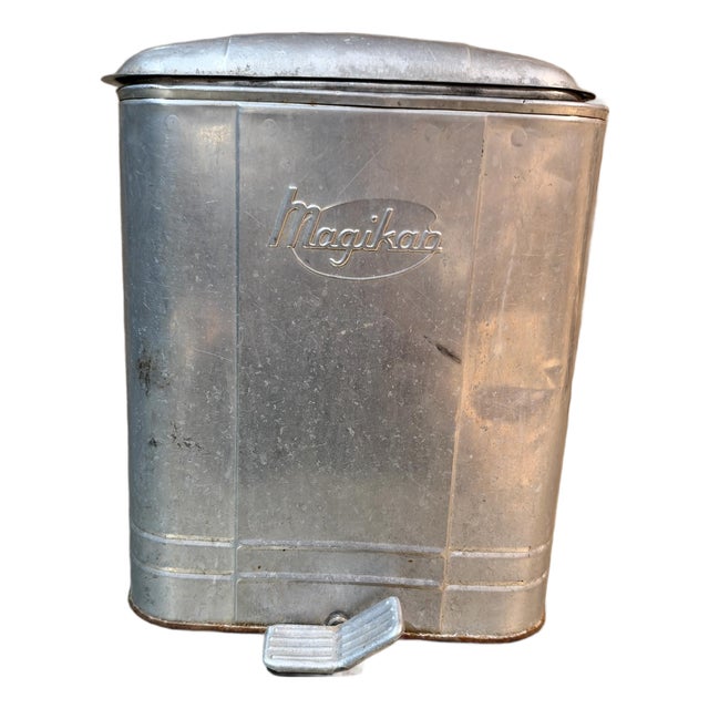 Vintage Magikan Aluminum Step-Pedal Trash Can From the Mid-Century Modern For Sale