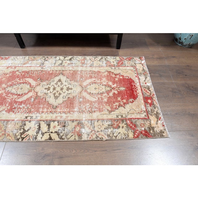 1970s 1970s Vintage Handmade Wool Cotton Red Area Rug For Sale - Image 5 of 11