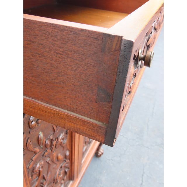 Brown Early 1900s French Heavy Hand Carved Commode Marble Top Cabinet 6672 For Sale - Image 8 of 18