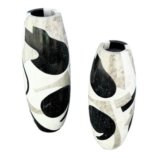 Postmodern Abstract Tessellated Stone Vases - Set of 2 For Sale