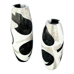 Postmodern Abstract Tessellated Stone Vases - Set of 2