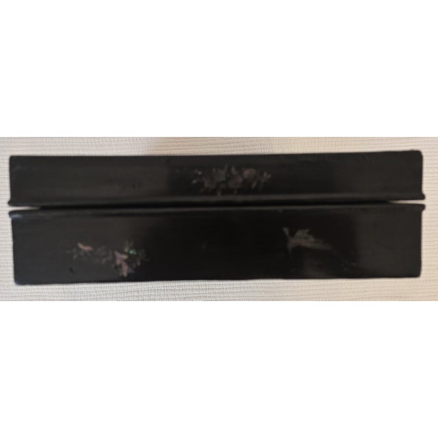 Wood Antique Black Lacquered Paper Holder Box With Floral and Bird For Sale - Image 7 of 9
