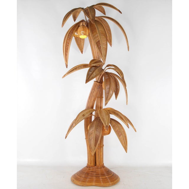 Light Yellow Rattan Palm Tree Floor Lamp For Sale - Image 8 of 18